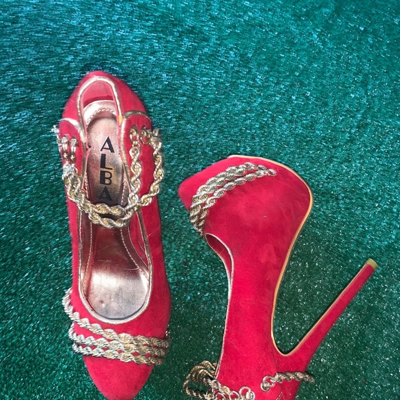 Alba Heels Shoes Red Size 6 1/2 Platform Chains High Heels - Picture 4 of 11